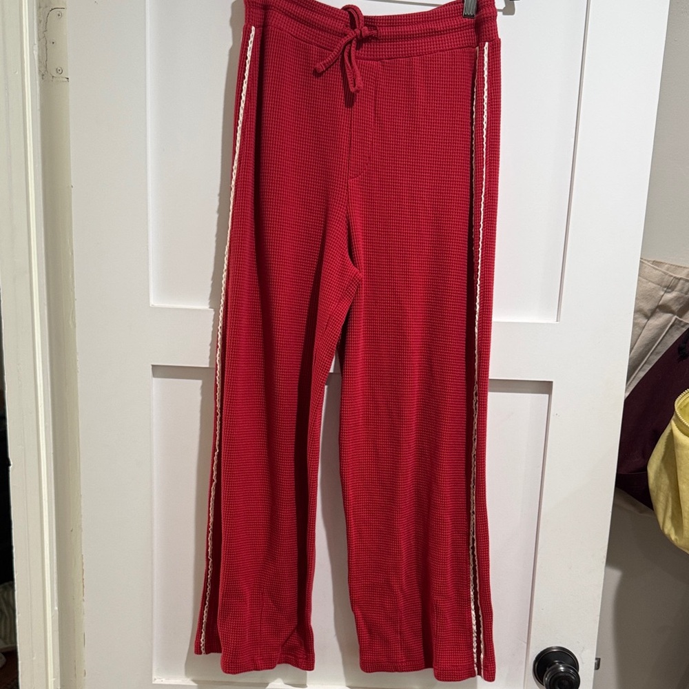 Damson Madder Red Waffle Knit Drawstring Lounge Pants